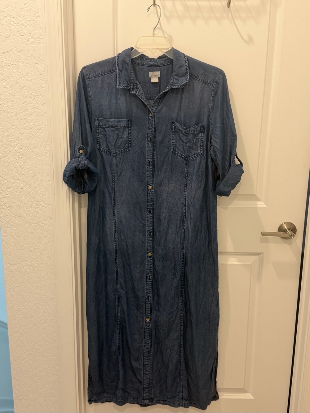 Chico's Denim Blue Button-Front Maxi Dress - Picture 3 of 5